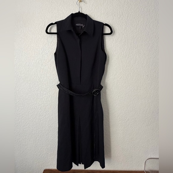 Lafayette 148 Dress Women Size 6 Sleeveless Midi Shirt Dress shirt Belt in Black - Picture 4 of 9